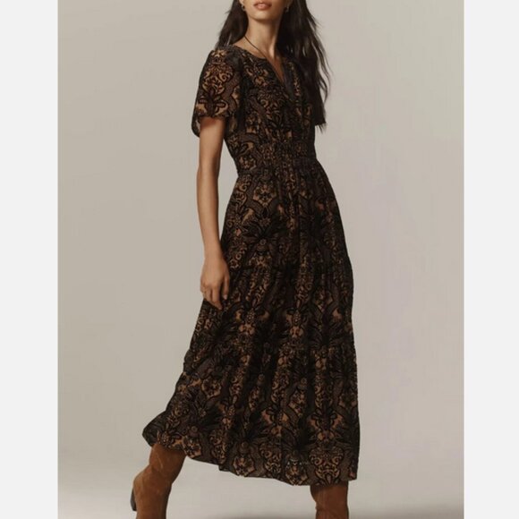 Anthropologie The Somerset Velvet Edition Maxi Dress Tiered Black M Nwt Medium - Picture 3 of 7